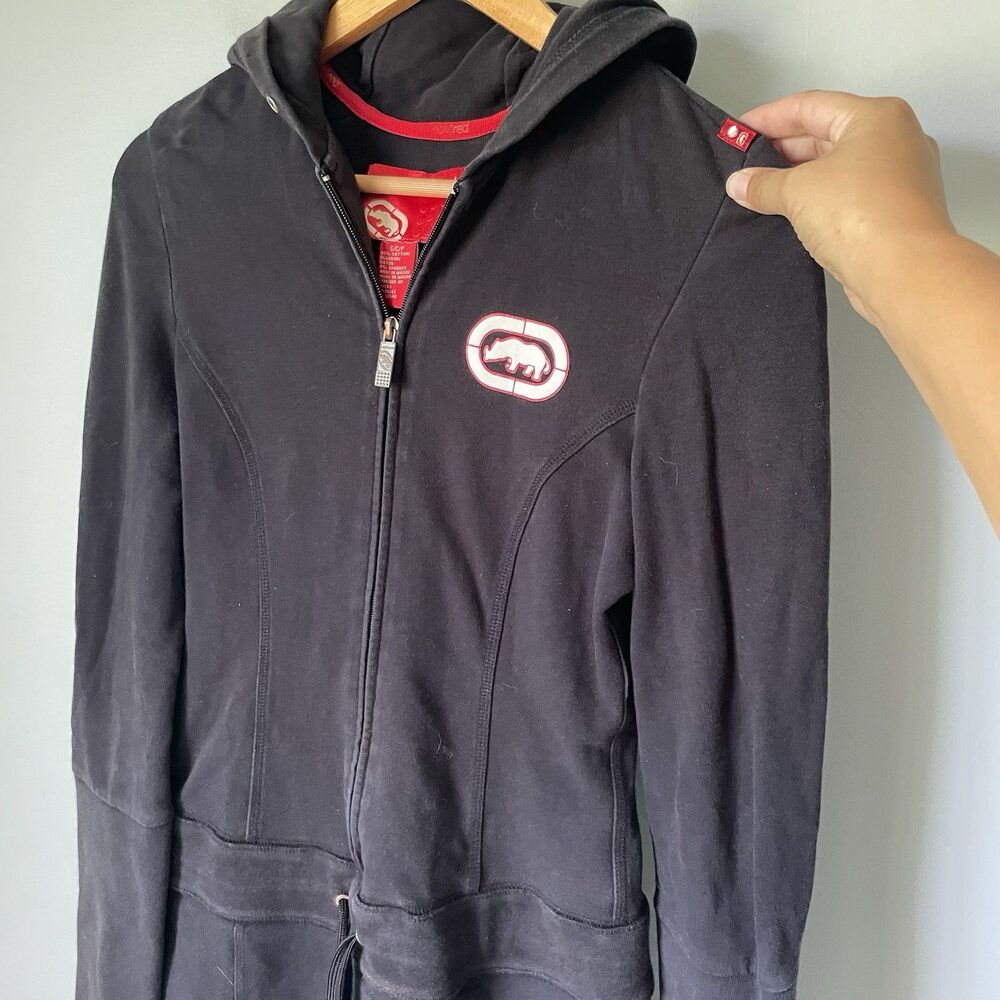 Ecko Red Vtg Deadstock y2k 2000s Hoodie Dress One Piece Black Women's Size Small - Picture 7 of 14